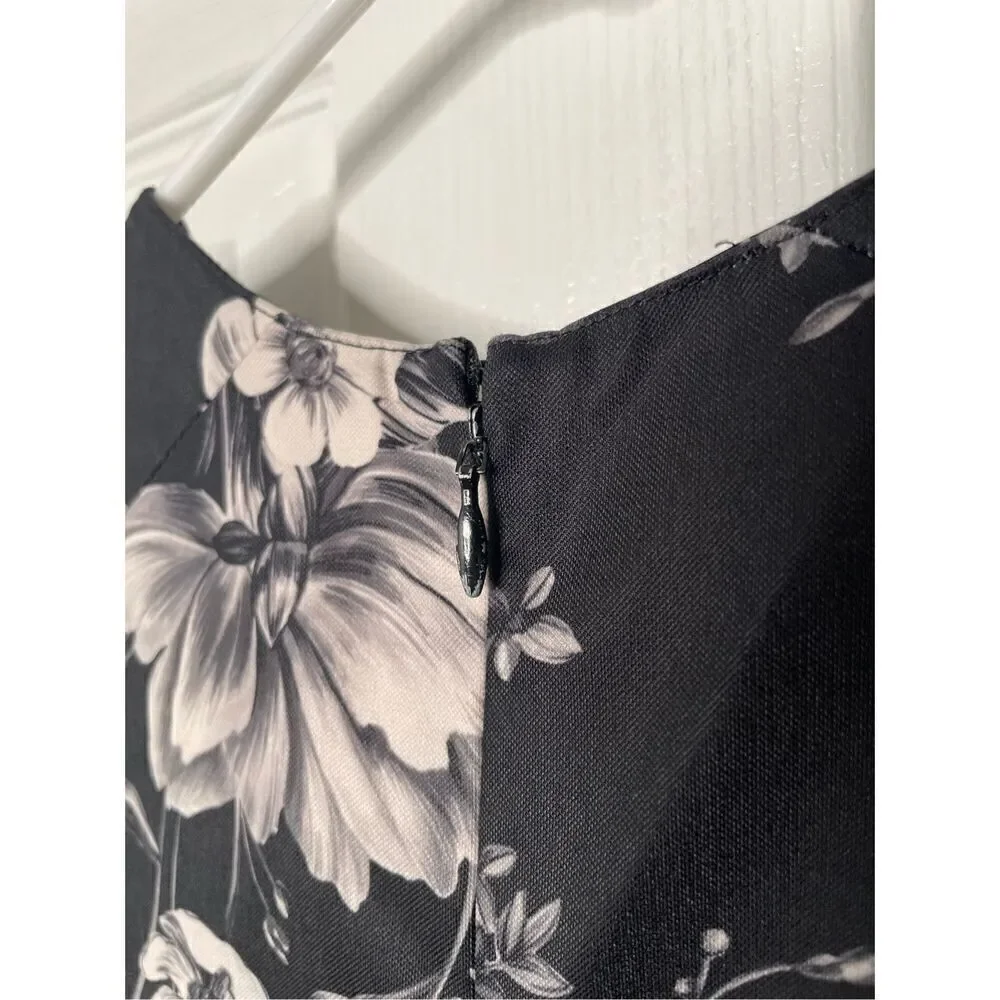 Sachin & Babi Womens Floral Sheath Dress 2 Black White Floral Cap Sleeve Demure